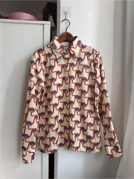 Vintage Tops - Vintage 60s woman’s bold pattern dagger collar button up shirt